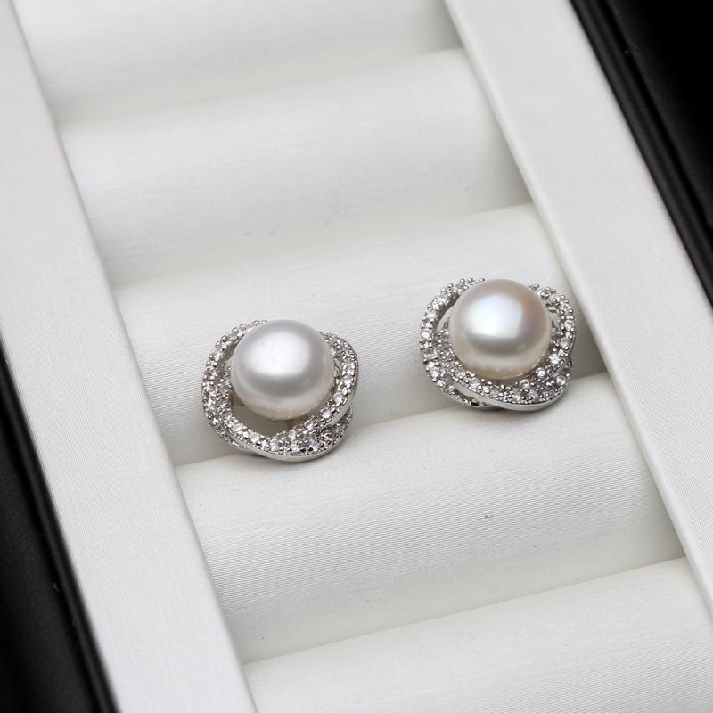 Real Natural Freshwater Gray Flat Pearl Earring For Women,Bridal 925 Sterling Silver Stud Earrings With Pearls Wife Mother Gift