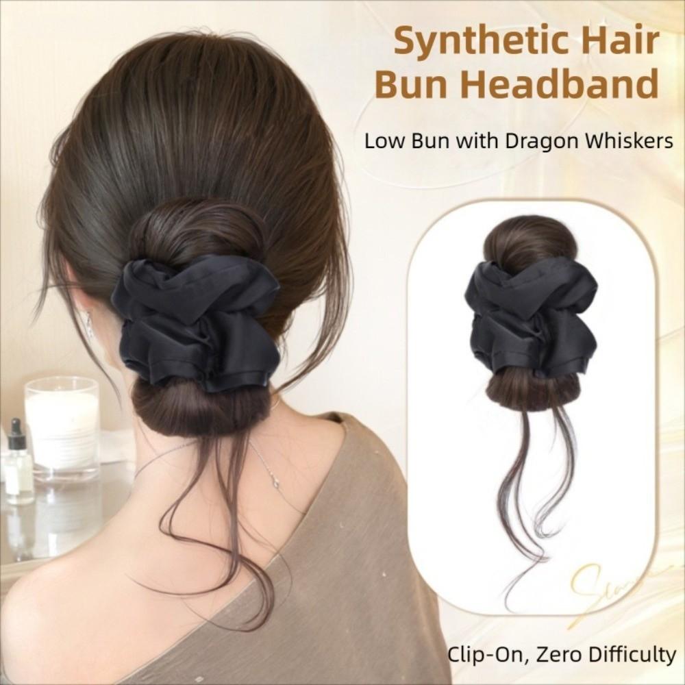 Elegant Synthetic Hair Bun Headband Scrunchie Flower Bun Head Wig  Daily Use