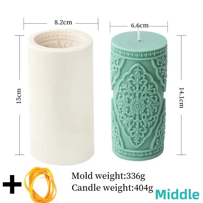 New Lace pattern cylindrical candle silicone mold carving pattern flowers and plants cylindrical candle mold candle making molds