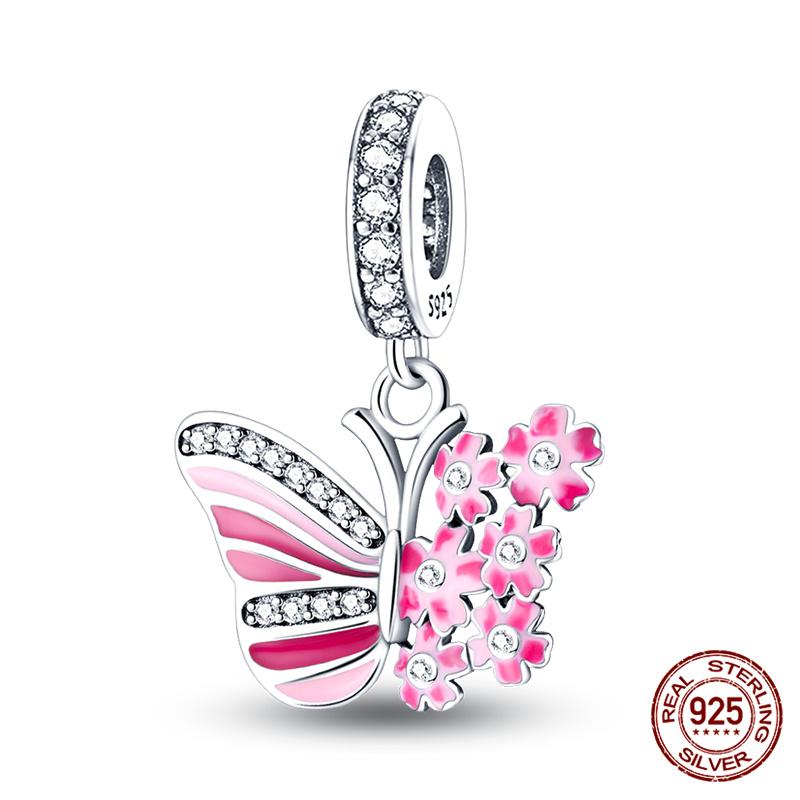 925 Silver Glass Butterfly Charms Beads for 3mm Bracelet Necklace Womens DIY Fine Jewelry Gifts