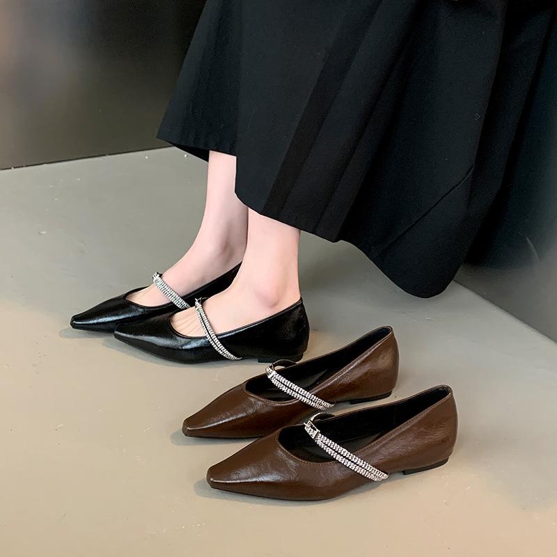 Rhinestone flat bottom pointed head shallow mouth single shoes women's spring 2025 new one-pedal low-heeled Mary Jane shoes single shoes