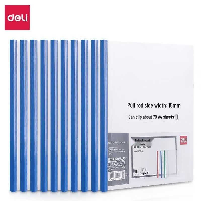 Deli 5855 A4 Mixed Color Sliding Bar File Folders (10 Pack)