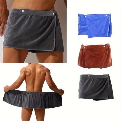 Men'S Bath Towel, Wrap-Around Wearable Shower Apron Shorts, Adjustable Beach Spa Bathrobe Pajama Pants With Buckle, Fitness Spa Swim Towel