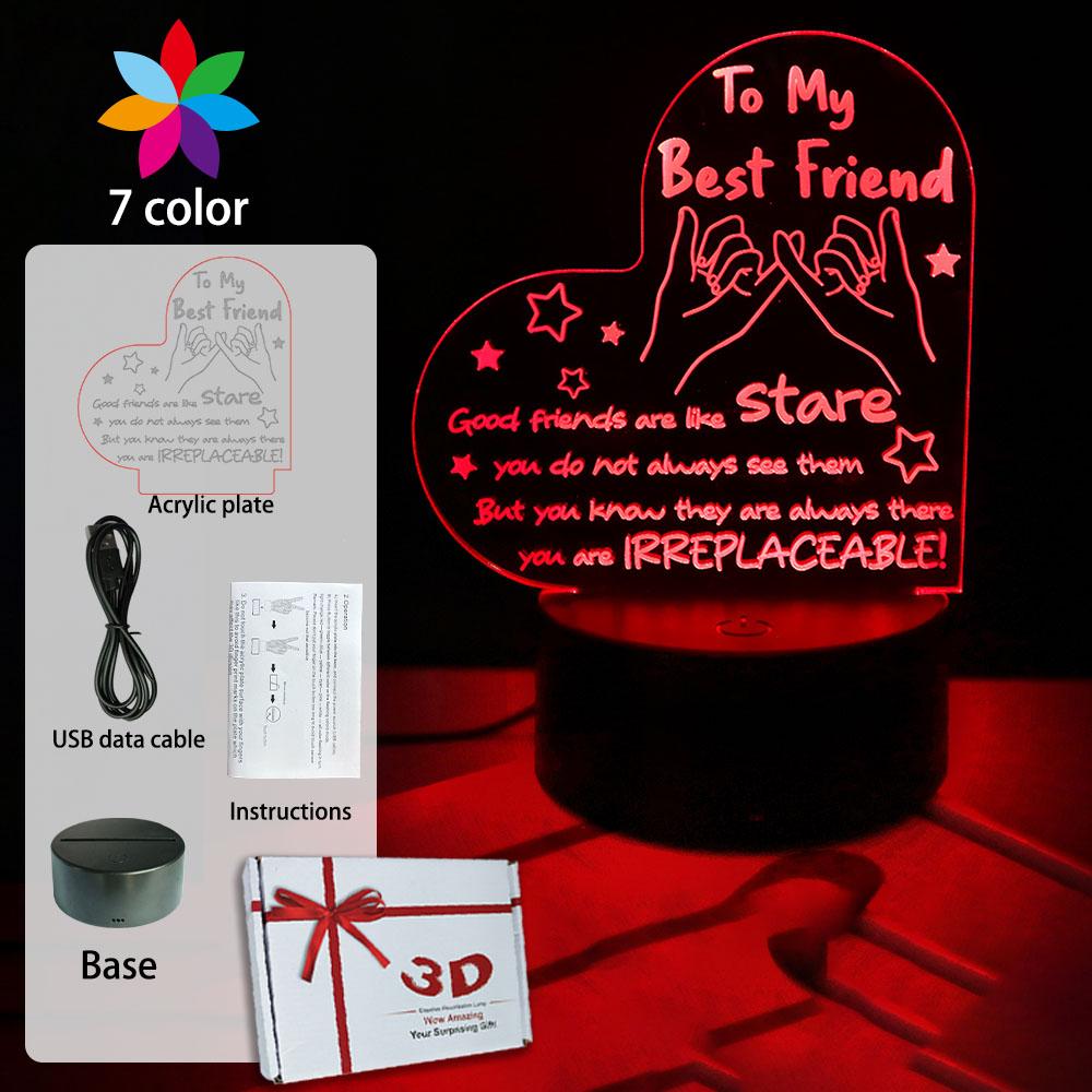 My Best Friend Heart Night Light LED Lamp Touch Remote Room Decor with Inspiring Quote USB/Battery Powered Friendship MOM Gifts