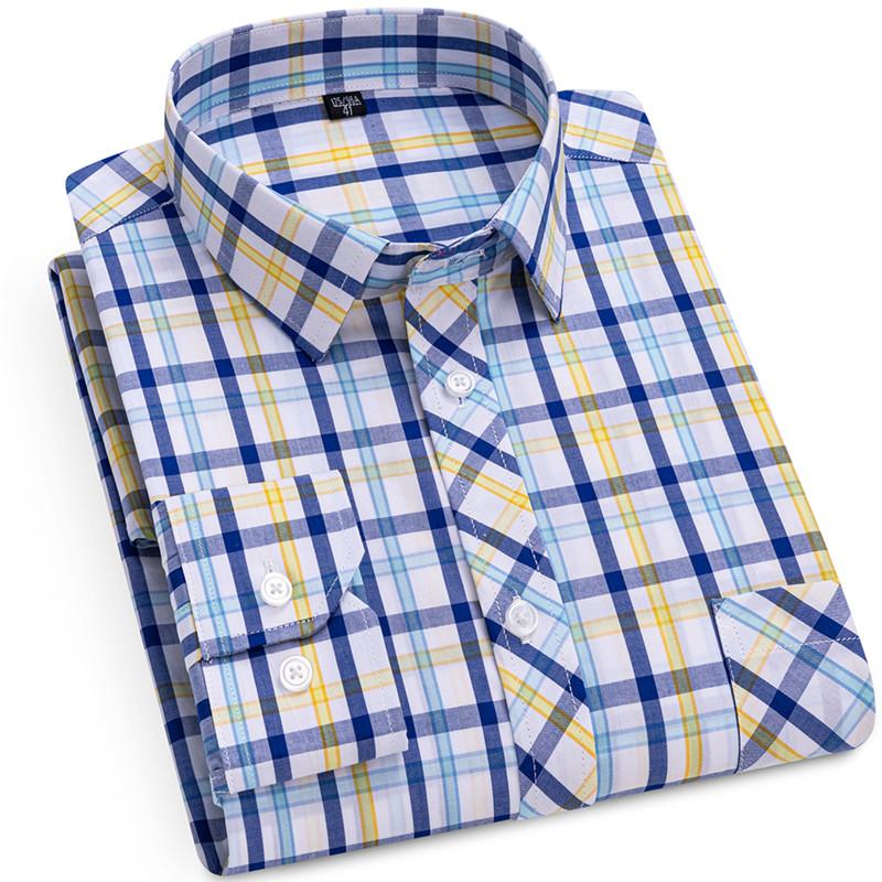Fashion Spring Autumn Men's Plaid Shirts Long Sleeve 100% Pure Cotton Good Quality Thin Soft Classic Basic Casual Male Clothing