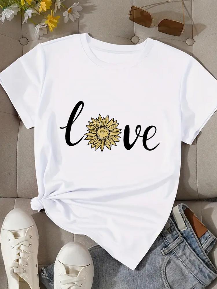 (Asian Size) Tee Top Clothing T Shirt Women Fashion Woman Print sweet love cute Female Short Sleeve Graphic T-shirts