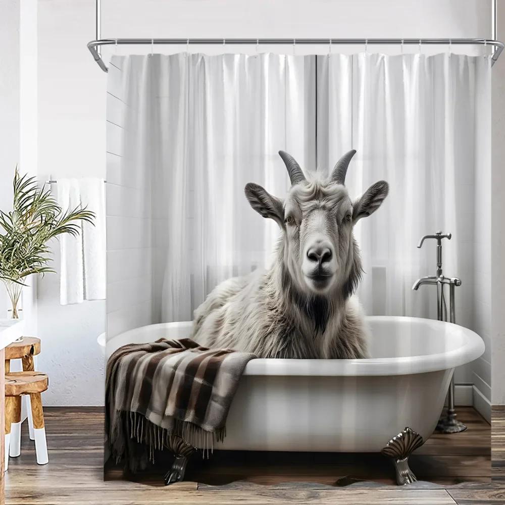 Roliga badande djur Duschdraperier Get Höglandsko Elefant Hund Gris Badrumsdekorationer Bad Djur Badkarsdraperi