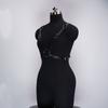 Women's Black Leather Body Harness Top, Adjustable Straps, O-Ring Detail, Gothic Punk Style, Party Clubwear