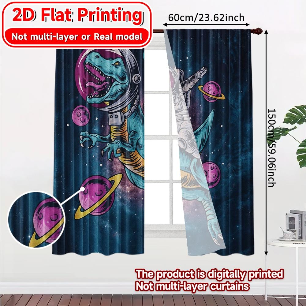 Flat Printing Curtains Without Rod Cosmic Explorer Festive Fashion Polyester Decorations Home Set Of 2 Made