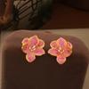 Pink Floral Women's Small Earrings Sweet Flower Petals Fashion Ear Jewelry Irregular Mini Plant Element Ear Studs
