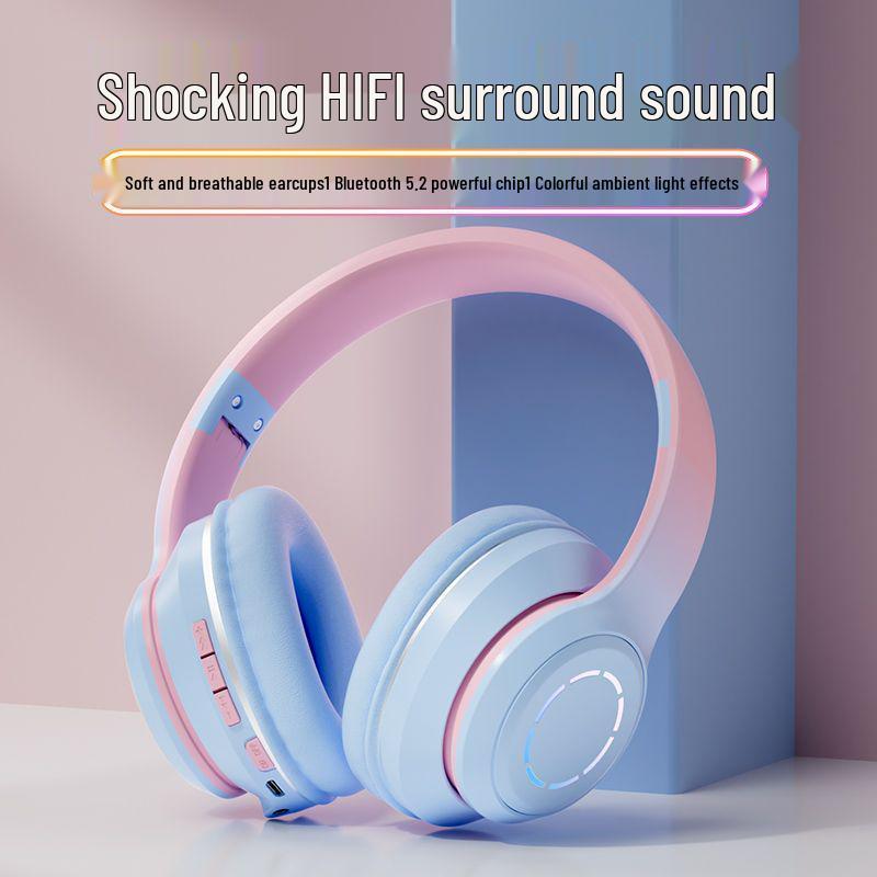 Over-ear Wireless Noise-Cancelling Bluetooth Gaming Headset with Heavy Bass, Compatible with Apple and Huawei Phones