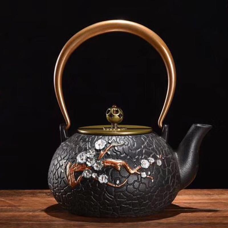 Baichengdao Ceramic Tea Kettle with Painted Plum Design, 1.4L