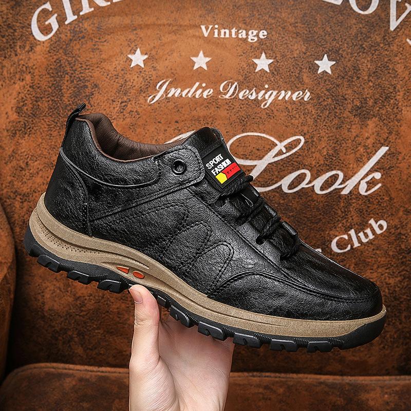 

Мужские ботинки из натуральной кожи, зимние, сохраняющие тепло, ботильоны, неразрушимые, высокие, на платформе, кроссовки, обувь Botas 39 чёрный