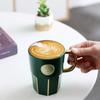 Mute Dark Green Mermaid Ceramic Copper Seal With Gold-Painted Handle Coffee Cup
