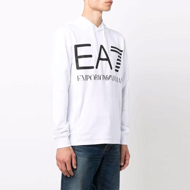 Emporio Armani EA7 Logo Letter Print Hooded Long Sleeve Sweatshirt Men Sweatshirt White 6KPM69-PJBWZ-1100