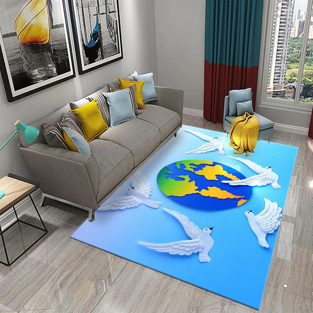 3D White Peace Pigeon Carpet Symbol of Peace Rugs for Bedroom Living Room Decor Floor Welcome Rugs Bathroom Door Non-Slip Rugs