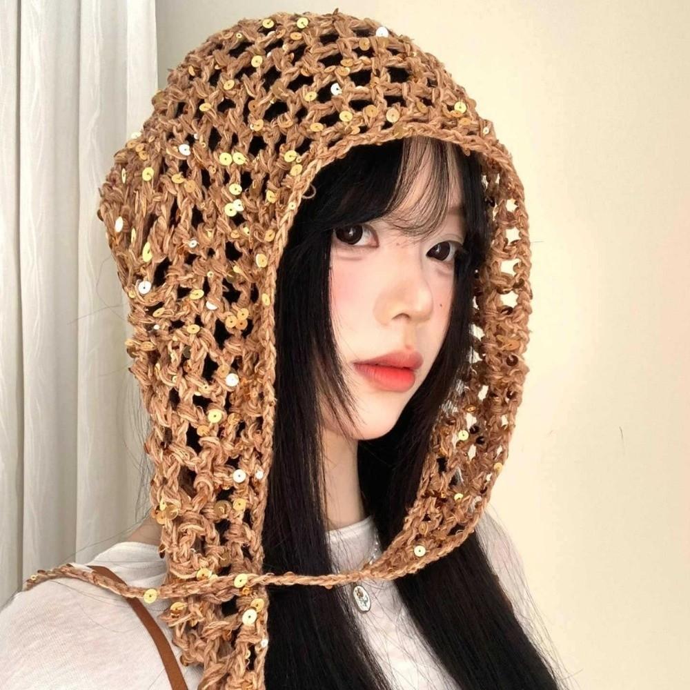 Sequined Triangular Scarf Bohemian Hollow Shawl Elegant Fart Curtain  Women
