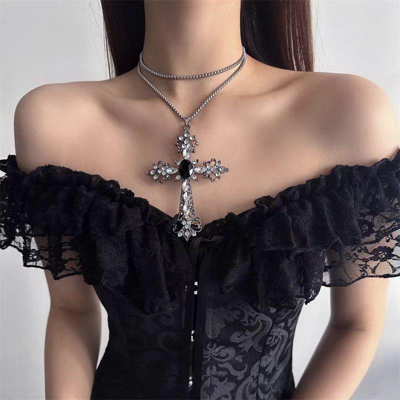 Goth Cross Pendant Necklace Women's Punk Style Fashion Jewelry Accessory Multilayer Chain Choker Necklaces