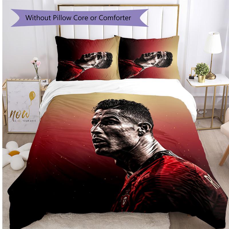 Cristiano Ronaldo Aufdruck Bettwäsche 3-teiliges Set Gemütliches Atmungsaktives Bettbezug-Set als Einweihungs-Feiertagsgeschenk