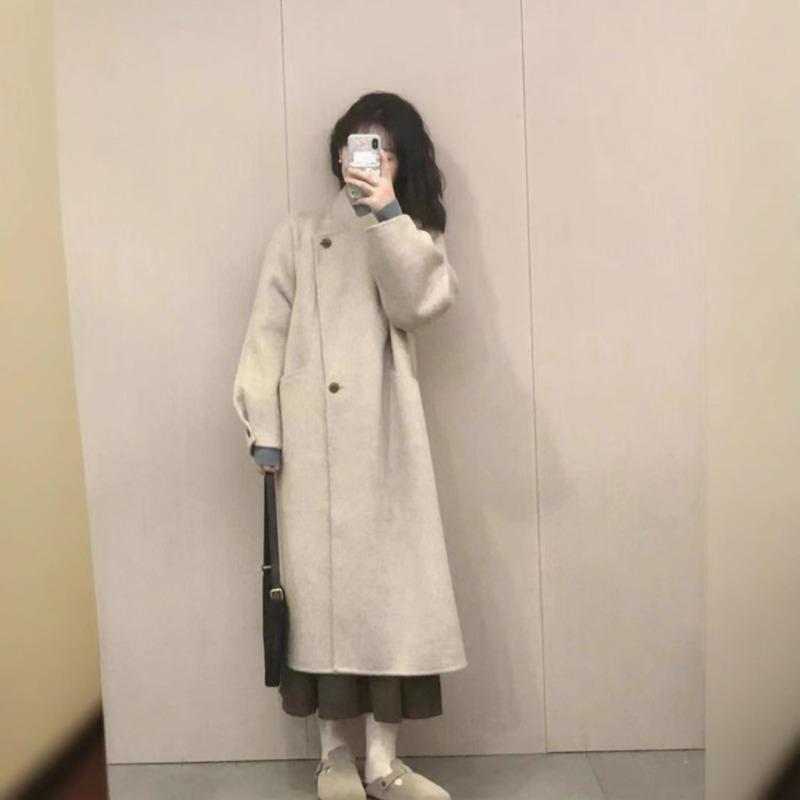 Woolen Coat Women's Autumn and Winter New Woolen Coat High-end Small Lazy Wind Medium and Long
