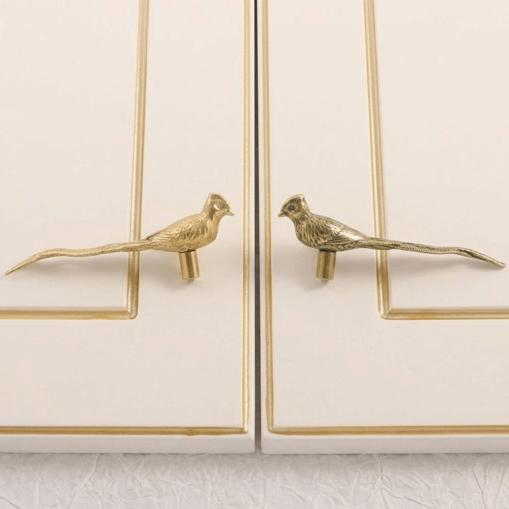 Retro Longtail Bird Brass Handle Vintage Furniture Hardware Cabinet Door Knobs Push-pull Gold Wardrobe Drawer Pulls Furniture