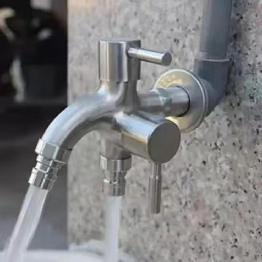 Antiseptic Double-outlet Garden Faucet Stainless Steel Garden Water Tap  Irrigation
