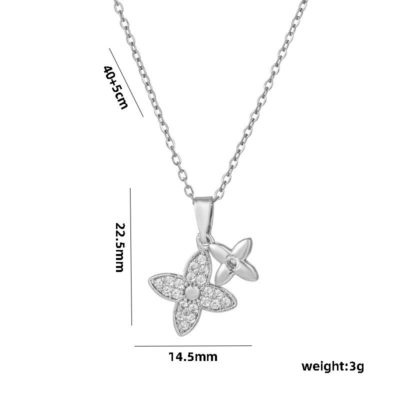 Niche Design New Double Four-Leaf Flower Necklace Female High-Class Sense Of Sweet Tide Cool Do Not Lose Colour Collarbone Chain