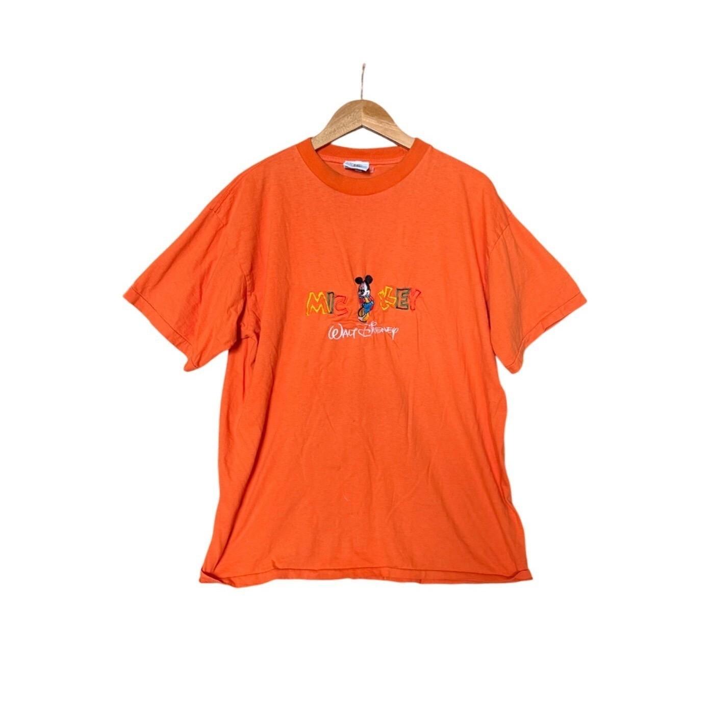 Mickey Co Men’s L Orange Cotton Mickey Mouse Graphic T-Shirt Vintage 90s S