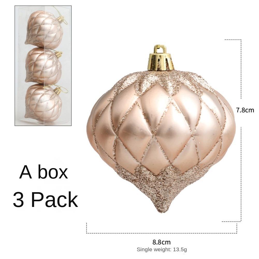 3Pcs/Box Painted Onion Balls Christmas Tree Ornament Plastic DIY Crafts Painted Christmas Gifts Boxes Pendant Hanging Ornament