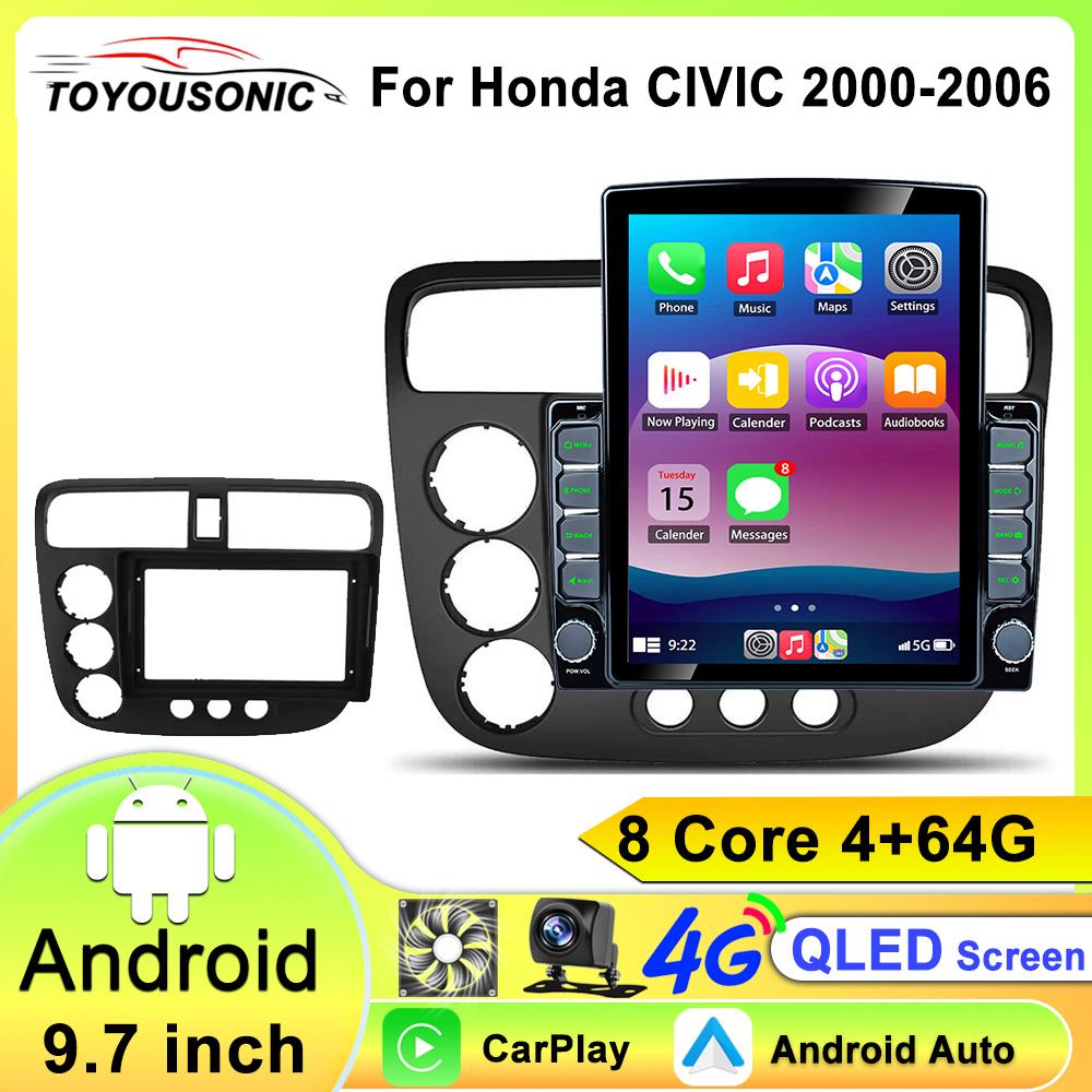 2DIN Android13 radio For Honda CIVIC 2000 2001 2002 2003 2004 2005 2006 Car stereo Multimedia Player Carplay Auto GPS Navigation