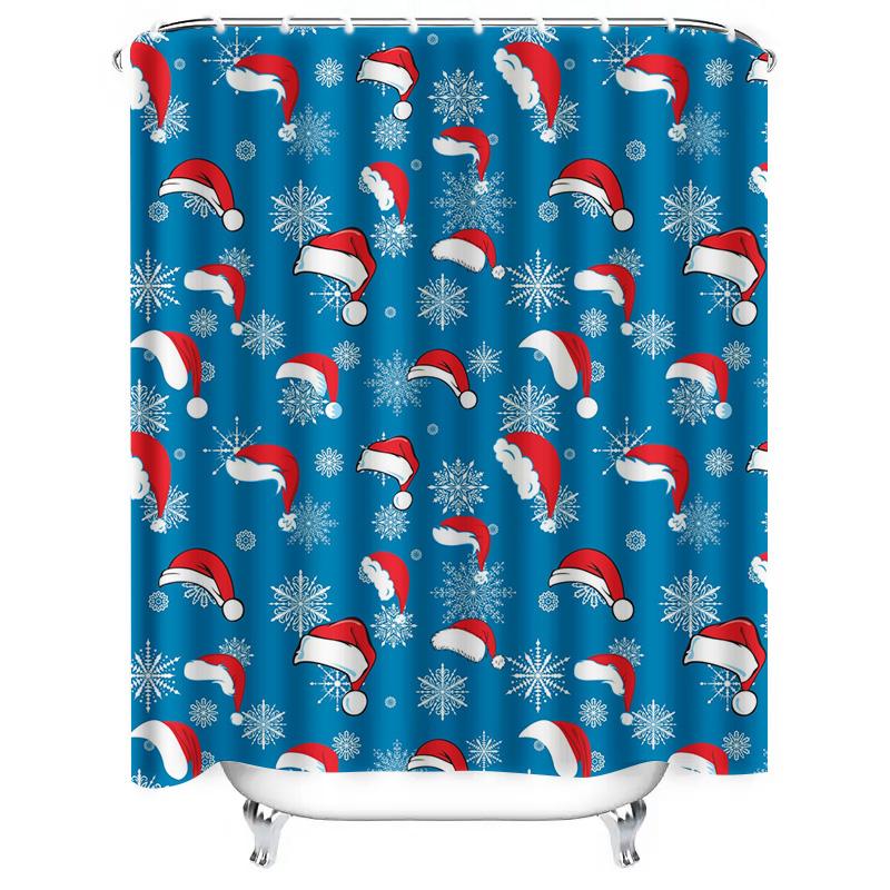 TU Christmas Shower Curtain Santa Claus Holiday Festive Pattern Waterproof Bathroom Decor Xmas Themed Fabric Backdrop Holiday De