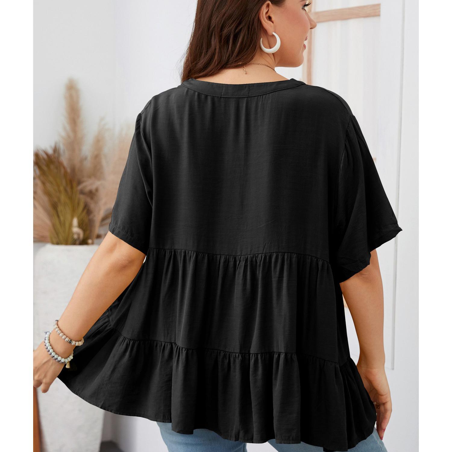 Женская рубашка с круглым вырезом и рюшами — фото 4