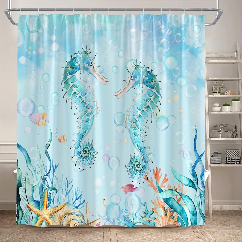 Whimsical Blue Seahorse Shower Curtain - Water-Resistant Fabric for Bathroom - Perfect for Ocean and Fantasy Lovers