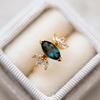 Marquise Cut Teal Green Sapphire Gemstone Ring – Gold Plated Leaf Design Engagement Ring, Vintage Anniversary Jewelry Gift for Women