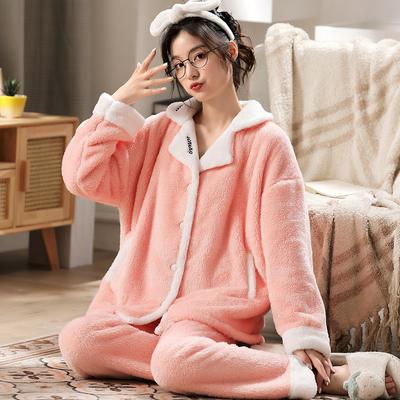 Autumn and Winter Women's Pajamas New Facecloth Large Size Padded Ladies Coral Velvet Homewear Suit