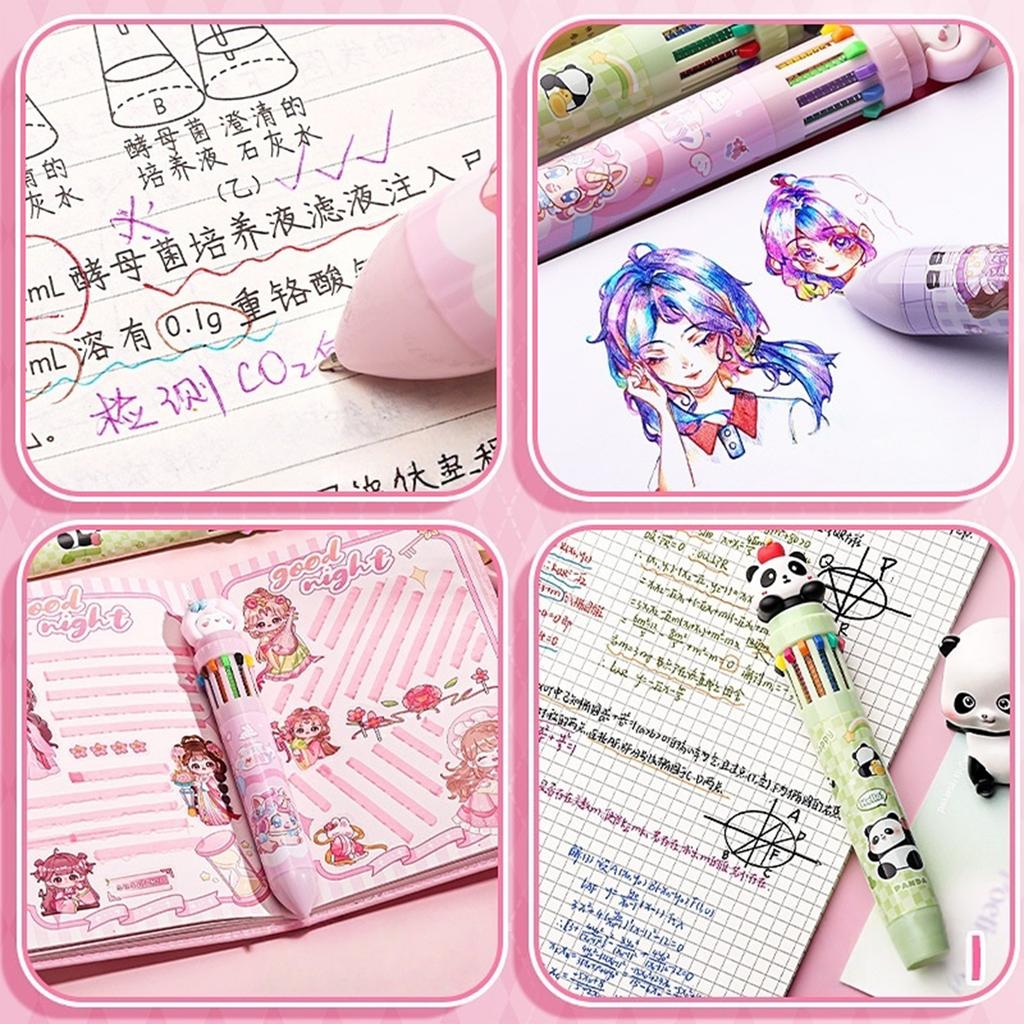 10/12 Colors Retractable Ballpoint Pen Cartoon Animal Ballpoint Pen Multicoloured Pen School Office Supplies for Student