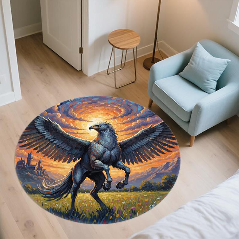 Gryf,Okrągły Dywanik,Dywan do Salonu Sypialni Sofy Pokoju Zabaw Dekoracja,Antypoślizgowa Mata Podłogowa