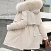 Women Coat Hooded Winter Jacket with Faux Fur Collar Warm Fashionable Zipper