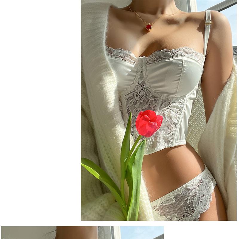 French Thin Cup Lace Push Up Bra Set Sexy Women Body Shaper Underwear Romantic Silk Bralette With Panties Lingerie Sets