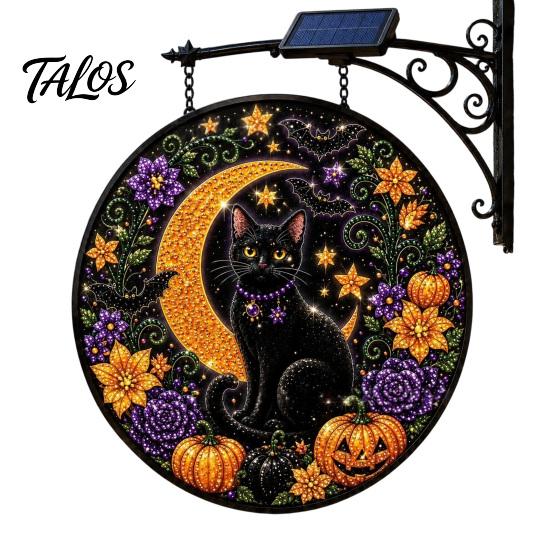 Creative Halloween Gift for Home Solar Powered Hanging Light, Skull Witch Black Cat Cemetery Zombie Design LED Light Ghost Pumpkin Lanterns