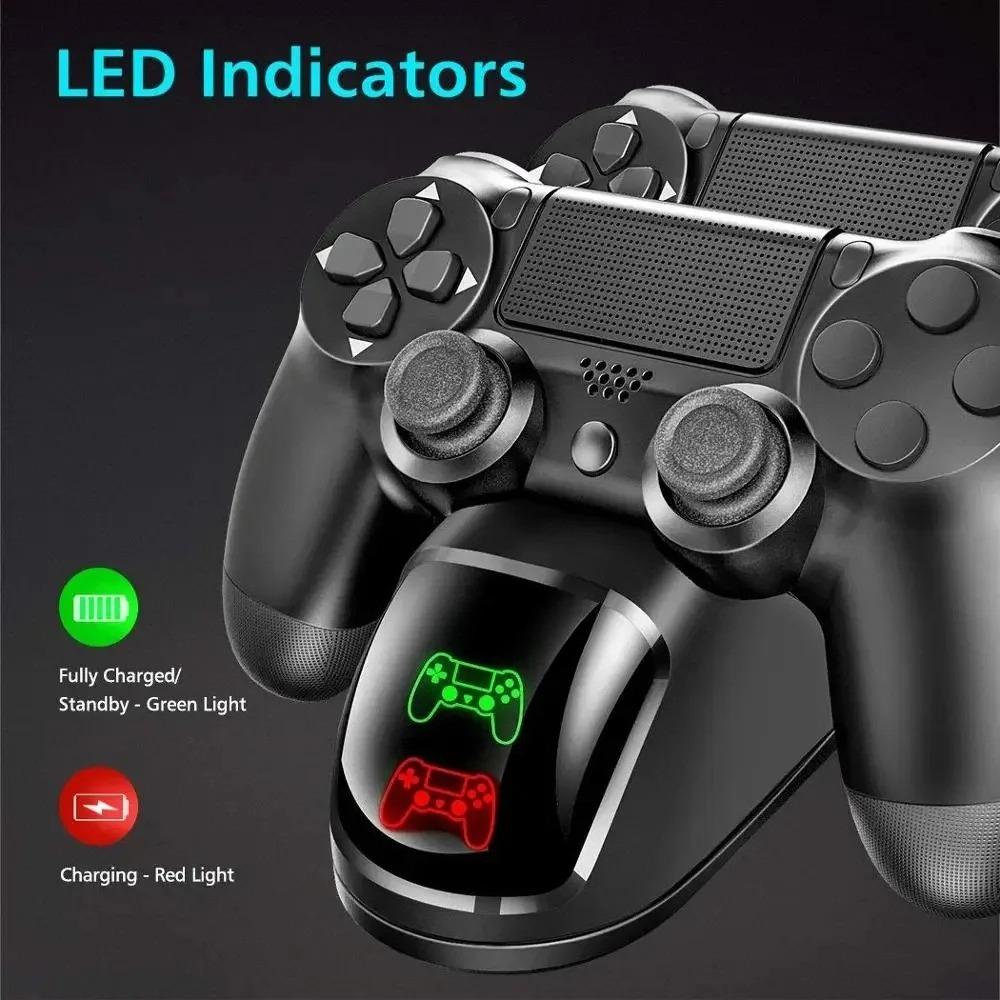 Base Carregadora para Controle de PS4/PS4 Slim/PS4 Pro, Base de Carregamento Rápido para Joystick Duplo USB, Suporte Carregador, Carregador de Gamepad com Indicador