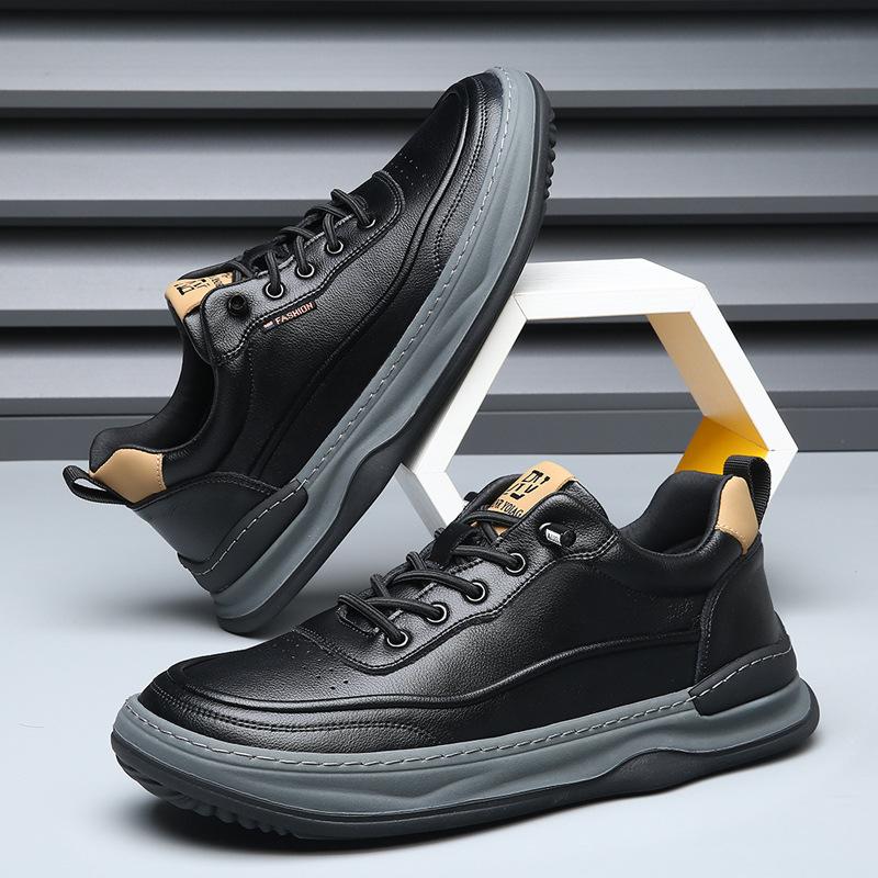 Leather men's shoes spring versatile trend crooked head white shoes men's thick-soled breathable leather shoes men's hollowed-out casual board shoes