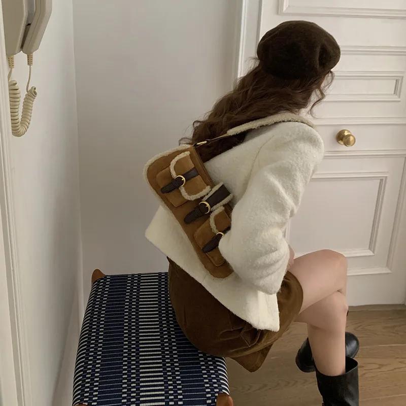 Women's lamb fur texture shoulder bag soft leather sac hair bags large capacity new fashion