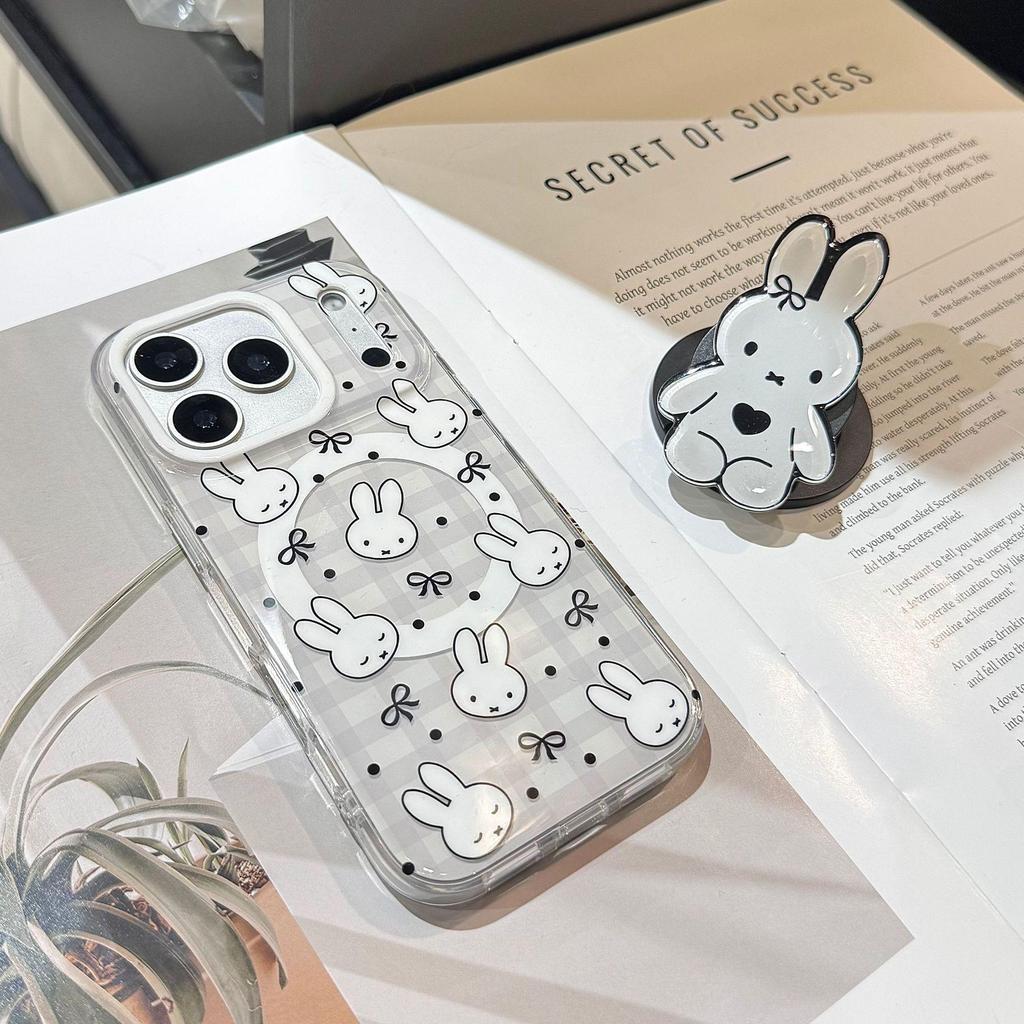 Trendy Miffy Magnetic Anti-Drop Phone Case for iPhone 17/16 Pro Max - Grey/White