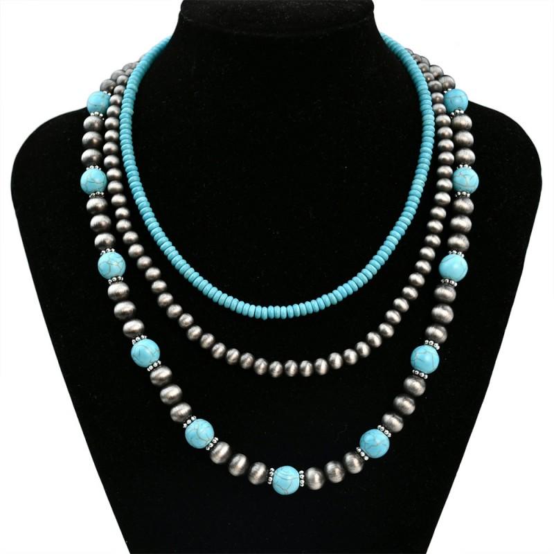 Handmade Turquoise Necklace Set Women Layered Geometric Choker With Sterling Beads Boho Style