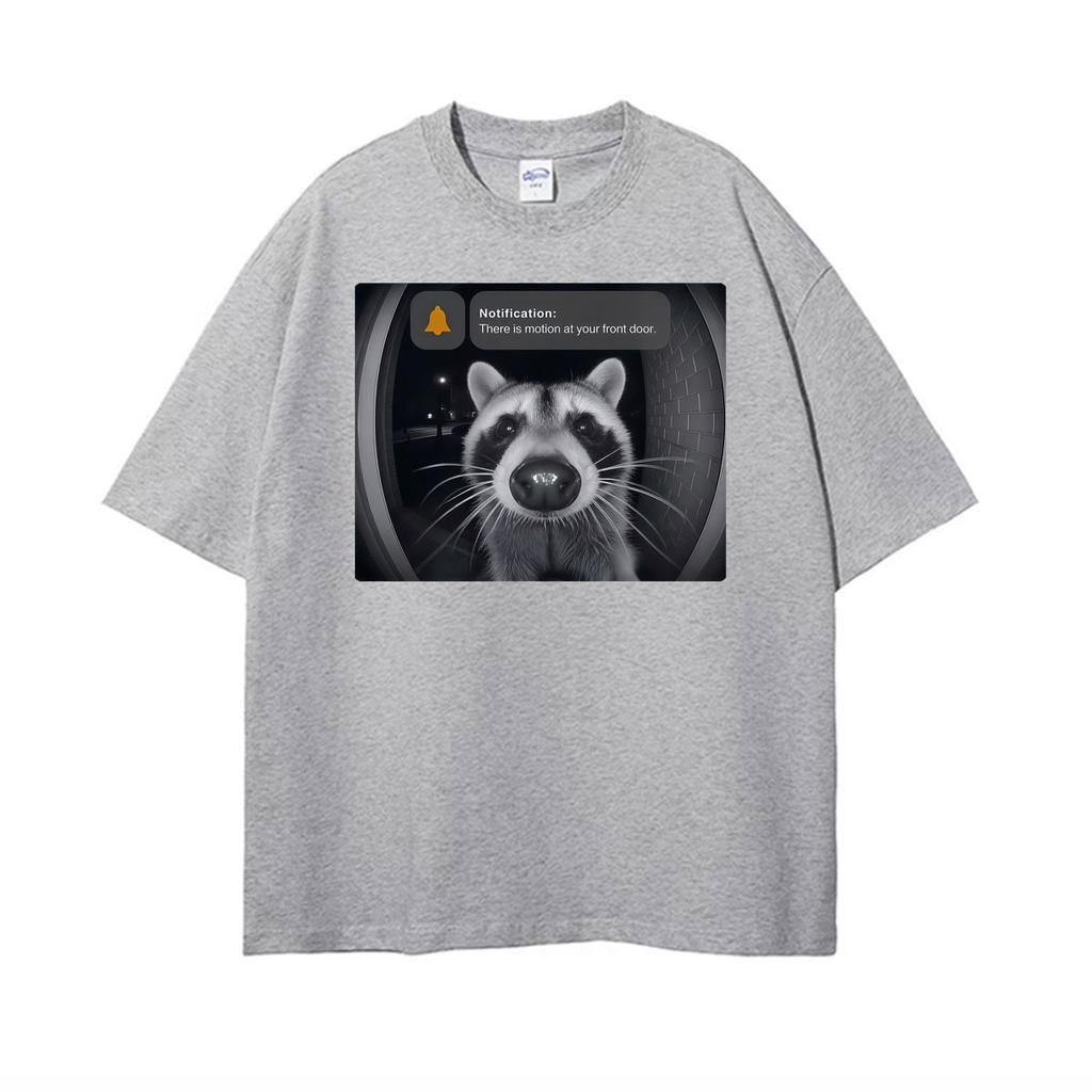 There Is Motion At Your Front Door Funny Raccoon Meme T Shirt Unisex Women Harajuku Retro Tshirts Summer ONeck Tshirt Streetwear