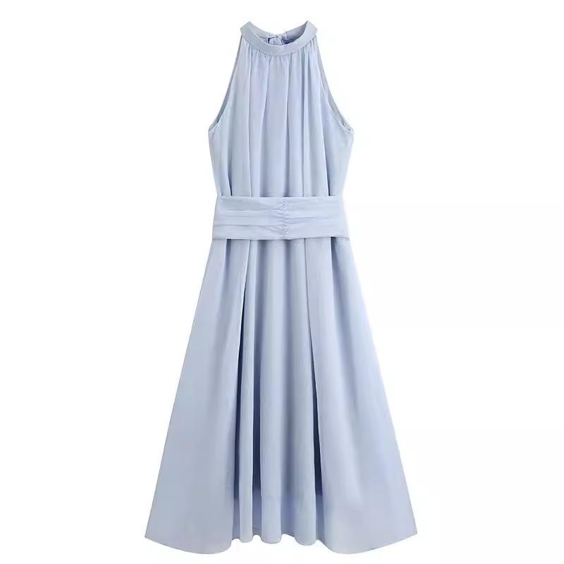 French blue neck sling dress women's summer new small seaside vacation fairy dress