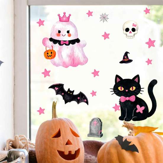 Room Halloween Decorations 2 Sheets Cartoon Ghost Window Cling, Spooky Decorative Glass Clings Sticker, Waterproof Static Decal for Holiday