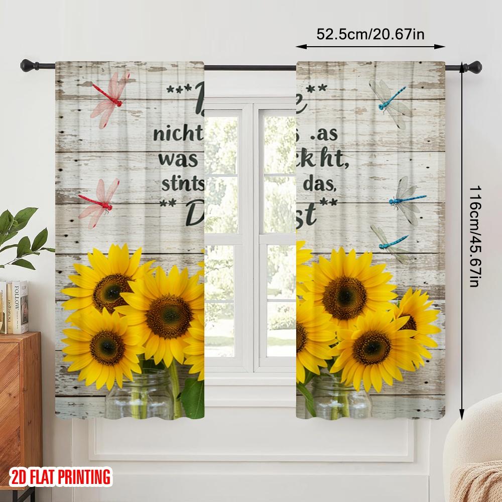 2 Stück 2D Flachdruck Vorhang Sonnenblume Libelle Inspirierend Polyesterstoff Ohne Strom Feiertagsdekorationen Verwendung für