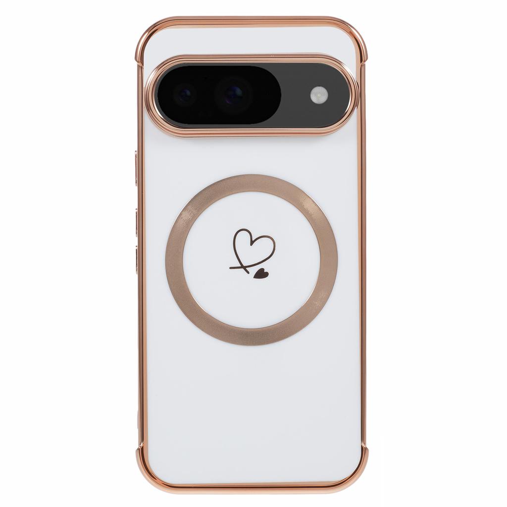 For Google Pixel 9/Pixel 9 Pro Case Compatible with MagSafe Electroplated TPU Phone Cover Hollow Love Hearts
